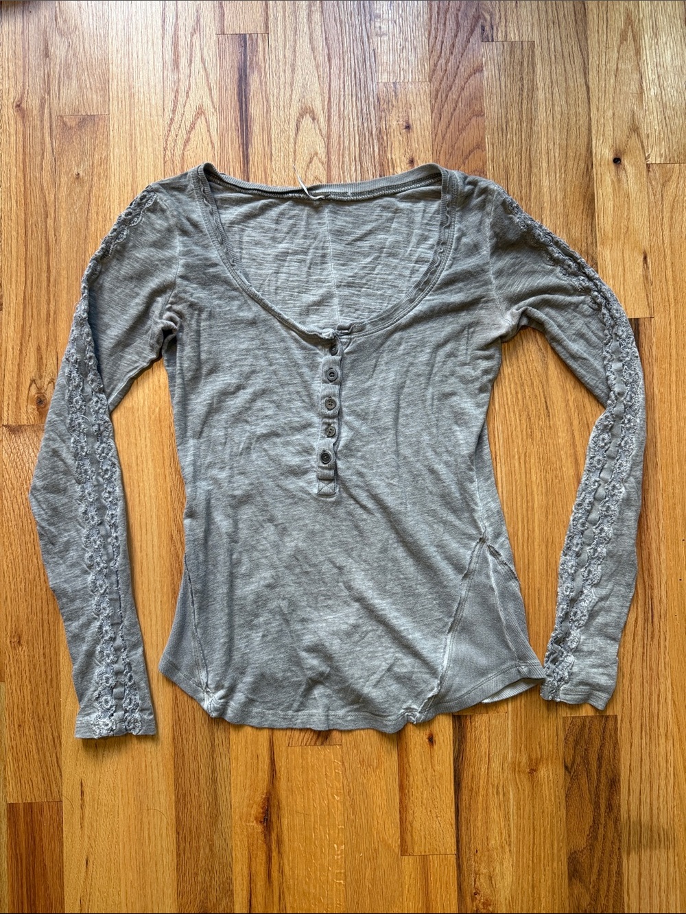 Free People Lacy Half Button up Henley style long sleeve t shirt